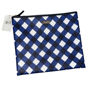 •KATE SPADE•NWT ADRIANNE GINGHAM NAVY & WHITE GRAINY VINYL IPAD/TECH BAG